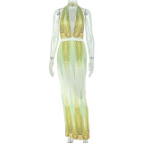 Gradient Print Halterneck Backless Maix Dress GJYO-JD305323