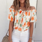 Off Shoulder Chiffon Print Blouse SHMF-1003