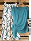 O Neck Print Loose Two Piece Pants Set GSRX-872
