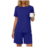 Solid Color Short Sleeve Shorts Loose 2 Piece Set GYZY-9031