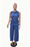 Solid Color Sleeveless Two Piece Pants Set GRNH-28896
