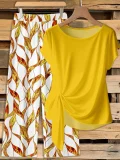 O Neck Print Loose Two Piece Pants Set GSRX-872