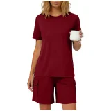 Solid Color Short Sleeve Shorts Loose 2 Piece Set GYZY-9031
