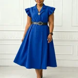 Plus Size Double-Breasted Buttons Midi Dress GCZF-8664