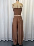 Solid Color Sling Top Lantern Pants 2 Piece Set GWDS-260403