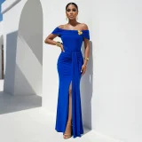 One Shoulder Solid Color Split Maxi Dress CYA-902371
