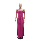 One Shoulder Solid Color Split Maxi Dress CYA-902371
