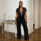 Mesh Deep V Neck Tops Two Piece Pants Set MXBF-J26ST144