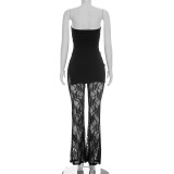 Solid Color Lace Patchwork Split Jumpsuit MXBF-D26JP093