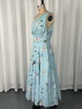 One-shoulder Floral-print Chiffon Maxi Dress GWDS-250643
