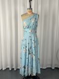 One-shoulder Floral-print Chiffon Maxi Dress GWDS-250643