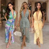 Halterneck Print Sleeveless Maxi Dress CYA-902383