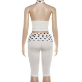 Polka Dot Print Halterneck Two Piece Pants Set XEF-K6S08461A