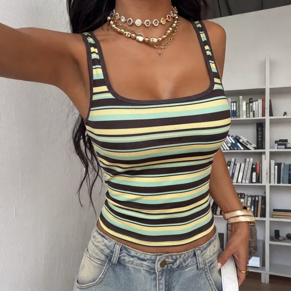 Stripe Print Sleeveless Backless Tank Top GZJQ-K6B08319A