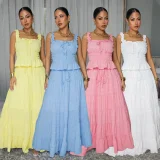 Solid Color Sleeveless Loose Two Piece Skirt Set CYA-902327