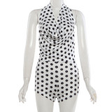 Polka Dots Print Backless Romper XEF-K6Q08488A