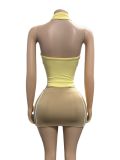 Zipper Sleeveless Contrast Color Two Piece Skirts Set GFCF-1493