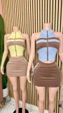 Zipper Sleeveless Contrast Color Two Piece Skirts Set GFCF-1493