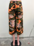 Camouflage Print Loose Holes Jeans ORY-5279