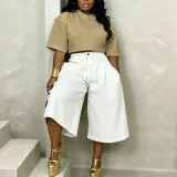 Solid Color Ruched Wide Leg Pant LSD-2849