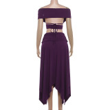 Off Shoulder Solid Color Irregular Two Piece Skirts Set GYME-K6S07459A