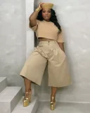 Solid Color Ruched Wide Leg Pant LSD-2849