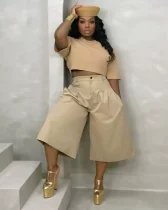 Solid Color Ruched Wide Leg Pant LSD-2849