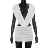 Deep V Neck Backless Ruched Mini Dress GSZM-C26DS147