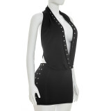 Halterneck Backless Tie Up Mini Dress GSZM-D26ST168