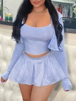 Solid Color Sling Vest+Long Sleeve Coat+Skirt 3 Piece Set SHD-8002