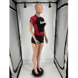 Letter Leopard Print Sport Two Piece Shorts Set FOSF-8859