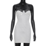 Polka Dot Print Lace Patchwork Mini Dress GSZM-D26DS140