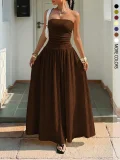 Solid Color Big Swing Tube Top Maxi Dress GSRX-8813