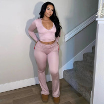 Lace V Neck Long Sleeve Pants 2 Piece Set SHD-8009