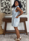 Plus Size Loose Lapel Sleeveless Denim Romper GAKF-60601