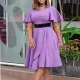 Plus Size Solid Color V Neck Midi Dress GATE-3369