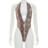 Deep V Neck Print Backless Bodysuit MXBF-J26BS204