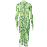 Long Sleeve Print Midi Dress GJYO-JD305508