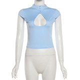 Solid Color Hollow Out Top XEF-K6L08955A