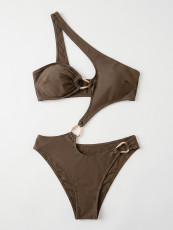 Solid Color Single Shoulder One Piece Swimsuit CSYZ-G885W