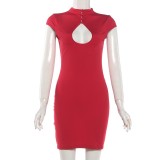 Hollow Out Solid Color Mini Dress XEF-K6D08956A