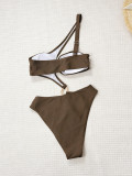 Solid Color Single Shoulder One Piece Swimsuit CSYZ-G885W