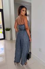Fashion Denim Wrap Chest Jumpsuit LX-8609