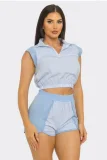 Stripe Lapel Sleeveless Two Piece Shorts Set GBGF-26582