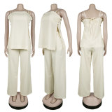 Solid Color Sling Top Loose Two Piece Pants Set NY-3892