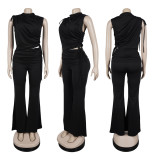 Sleeveless Solid Color Tight Two Piece Pants Set NY-3890
