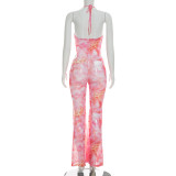 Print Halterneck Backless Jumpsuit GDSF-Q26JP042