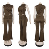 Sleeveless Solid Color Tight Two Piece Pants Set NY-3890
