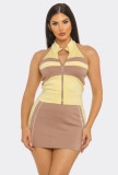 Color Block Zipper Top Two Piece Skirts Set GBGF-265283