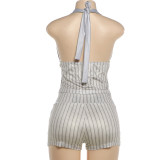 V Neck Halterneck Vest Two Piece Shorts Set XEF-K6S09317A